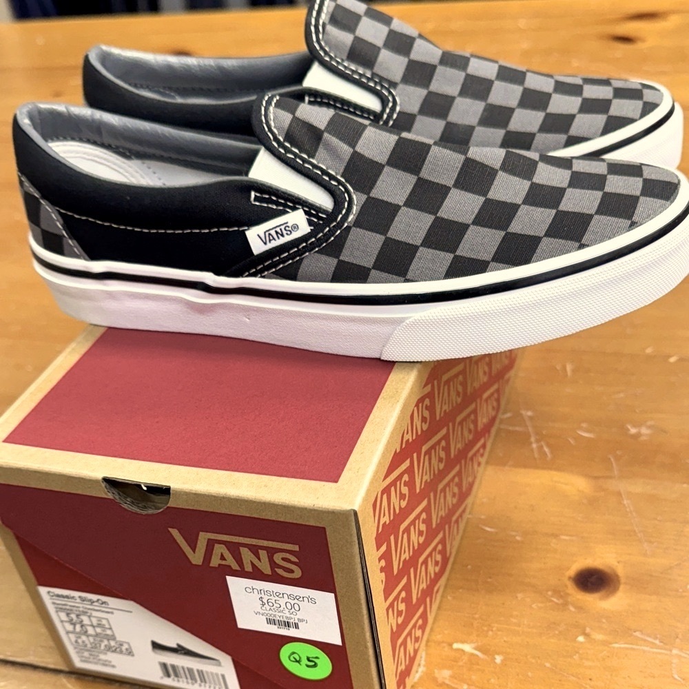 Vans Black and Gray Checkered Slip-On Sneakers